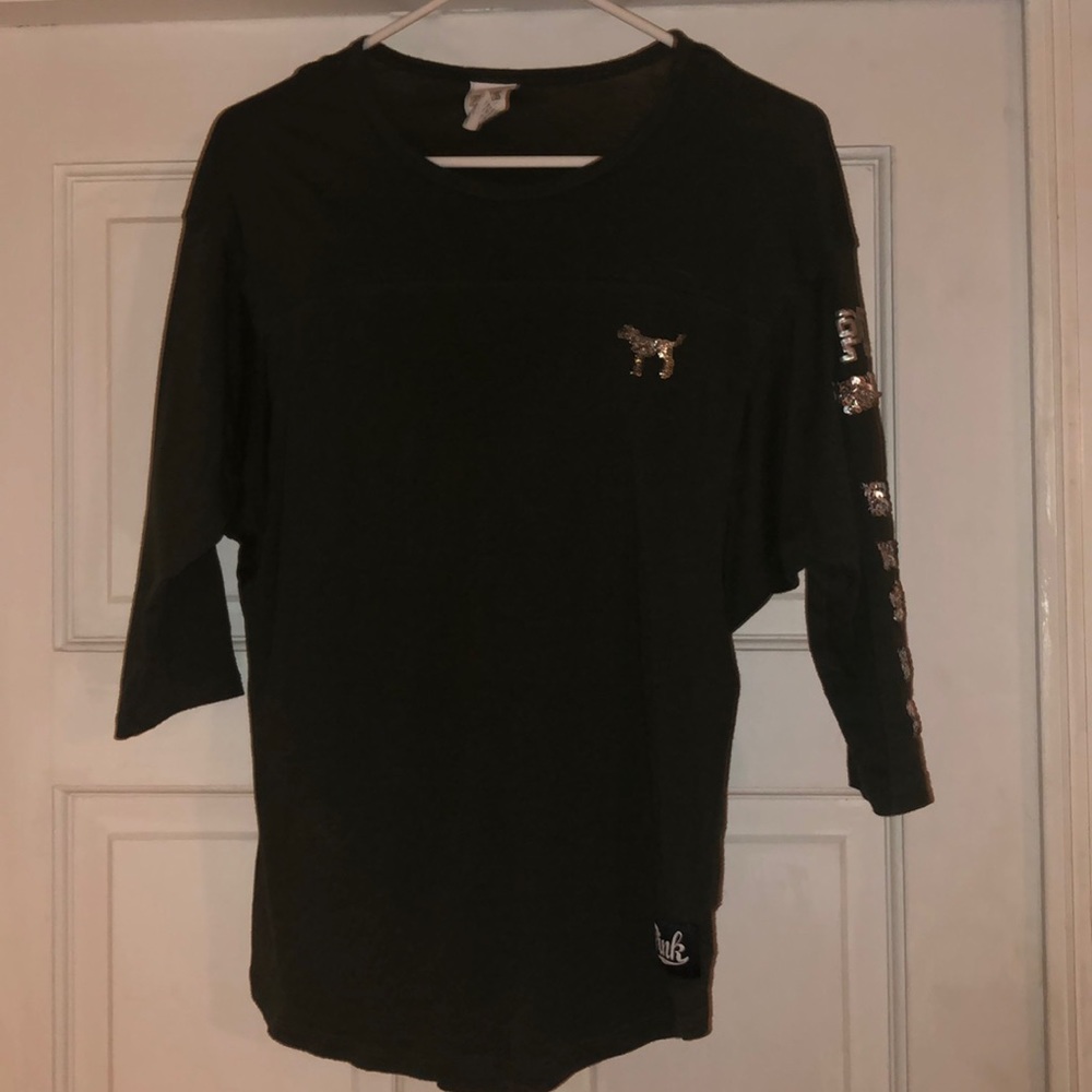 VS Pink Army green 3/4 sleeves shirt